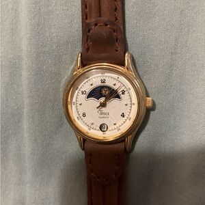 Refurbished Vtg Timex Moon Phase Watch Women Gold Tone 25mm New Leather Band